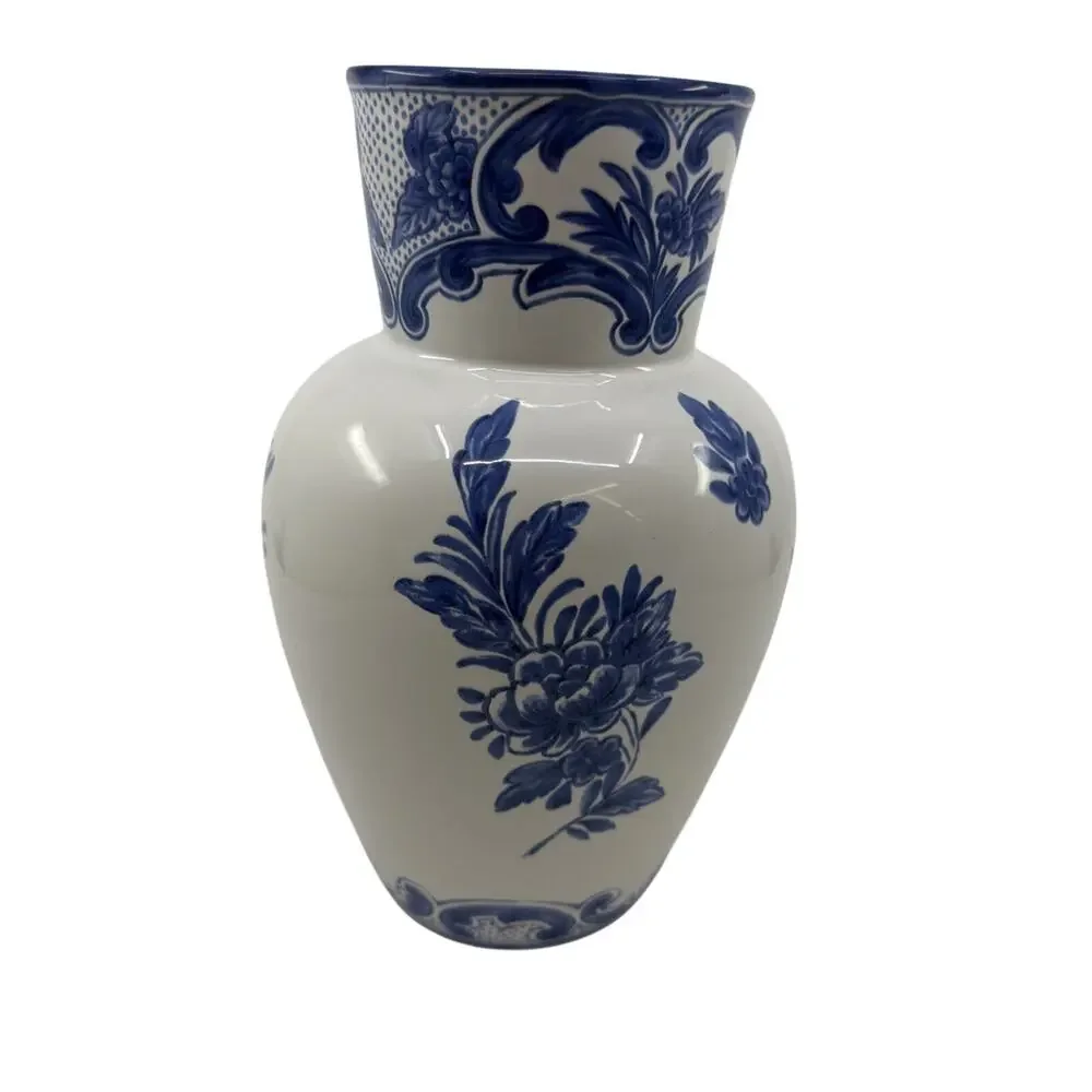 Tiffany & Co. DELFT Blue & White Porcelain 9.75” Vase Made In Portugal 1996